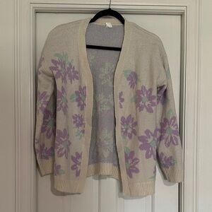 Floral Women's Cardigan in Cream and Purple